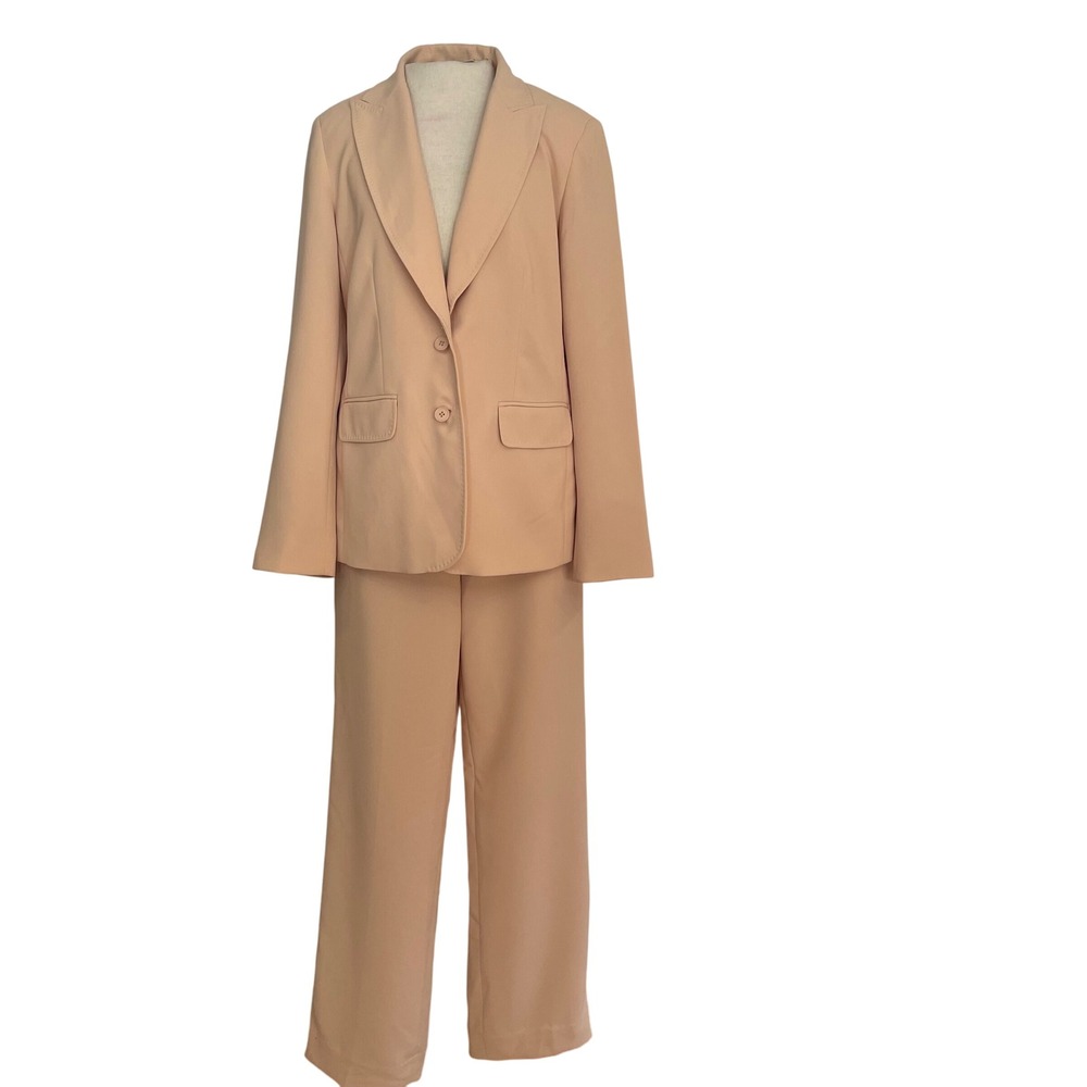 Kasper Women's‎ Pant Suit Set, Blazer, skirt and Wide Leg Trousers, Neutral Tan